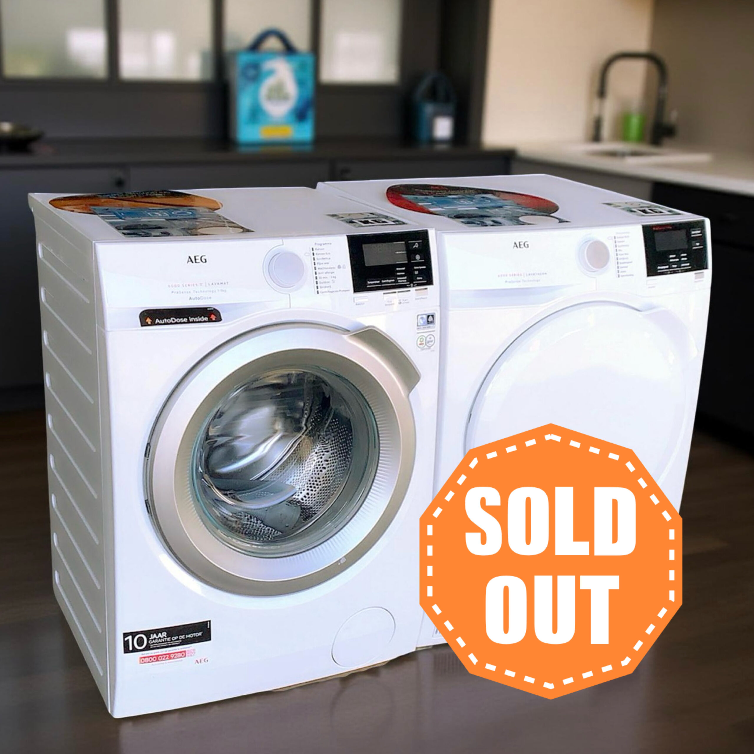 Voordeelset AEG Wasmachine 8kg + Condensdroger 8kg €548,-