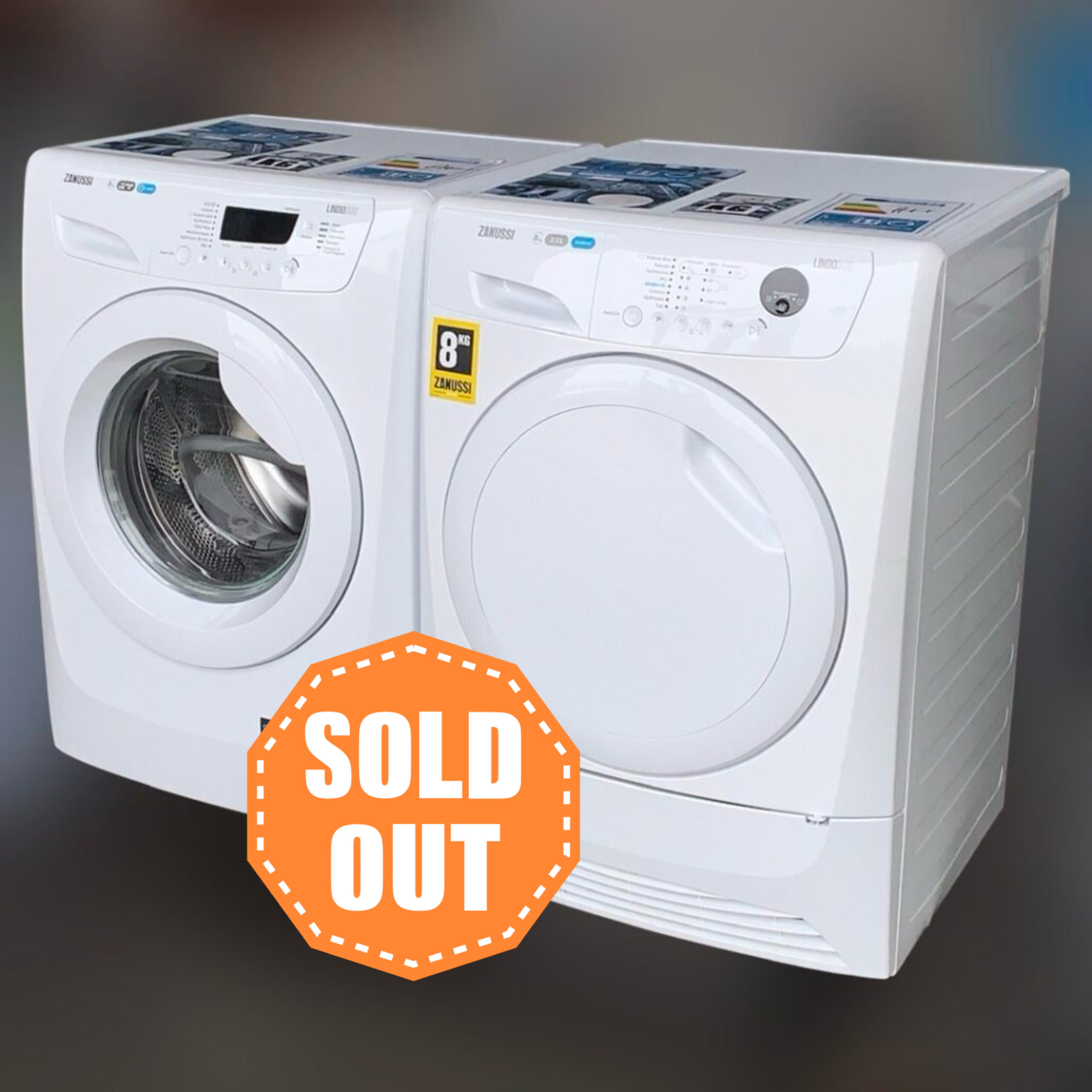 Voordeelset A+ ZANUSSI Wasmachine 9kg  +  Warmtepompdroger A+ 8kg €548,-