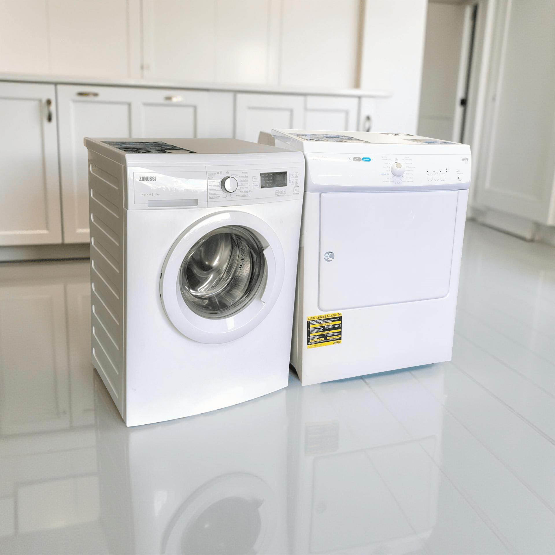 Voordeelset ZANUSSI Wasmachine A+++ 7kg + Luchtdroger ZANUSSI 7kg €378,-
