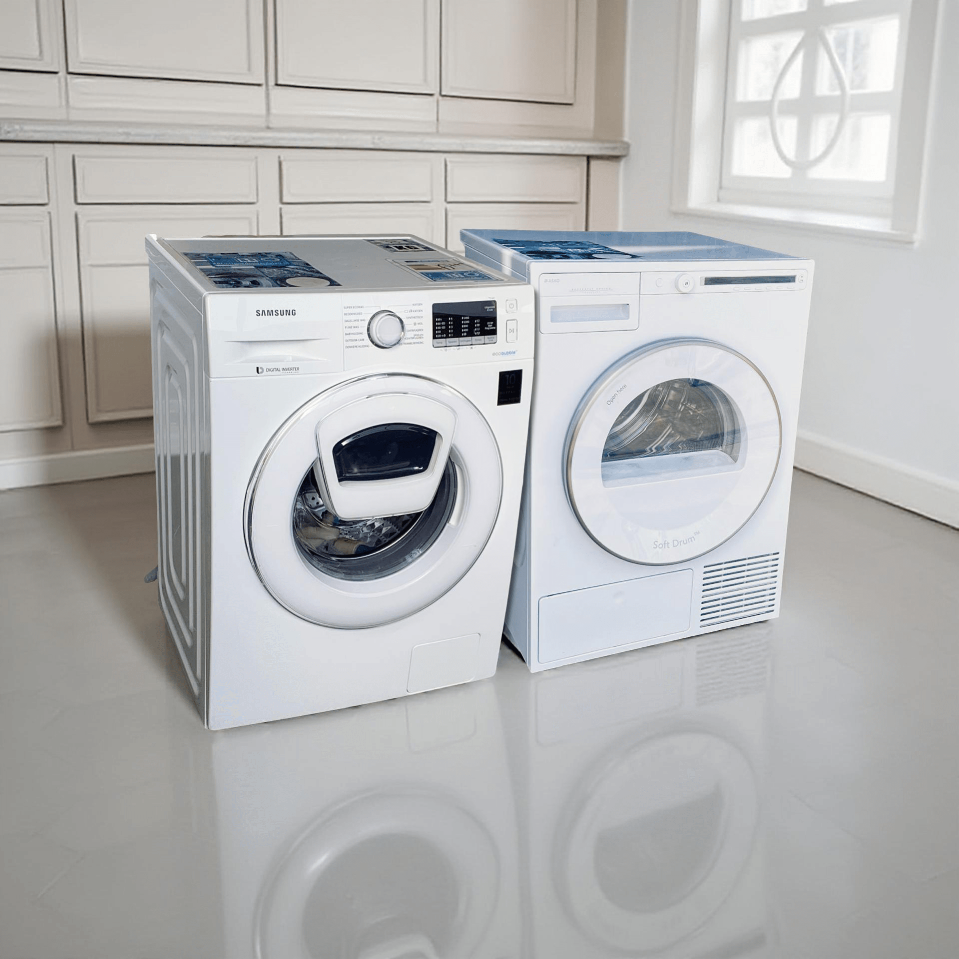 Voordeelset MIX Wasmachine SAMSUNG 8kg + Condensdroger ASKO 8kg €468,-